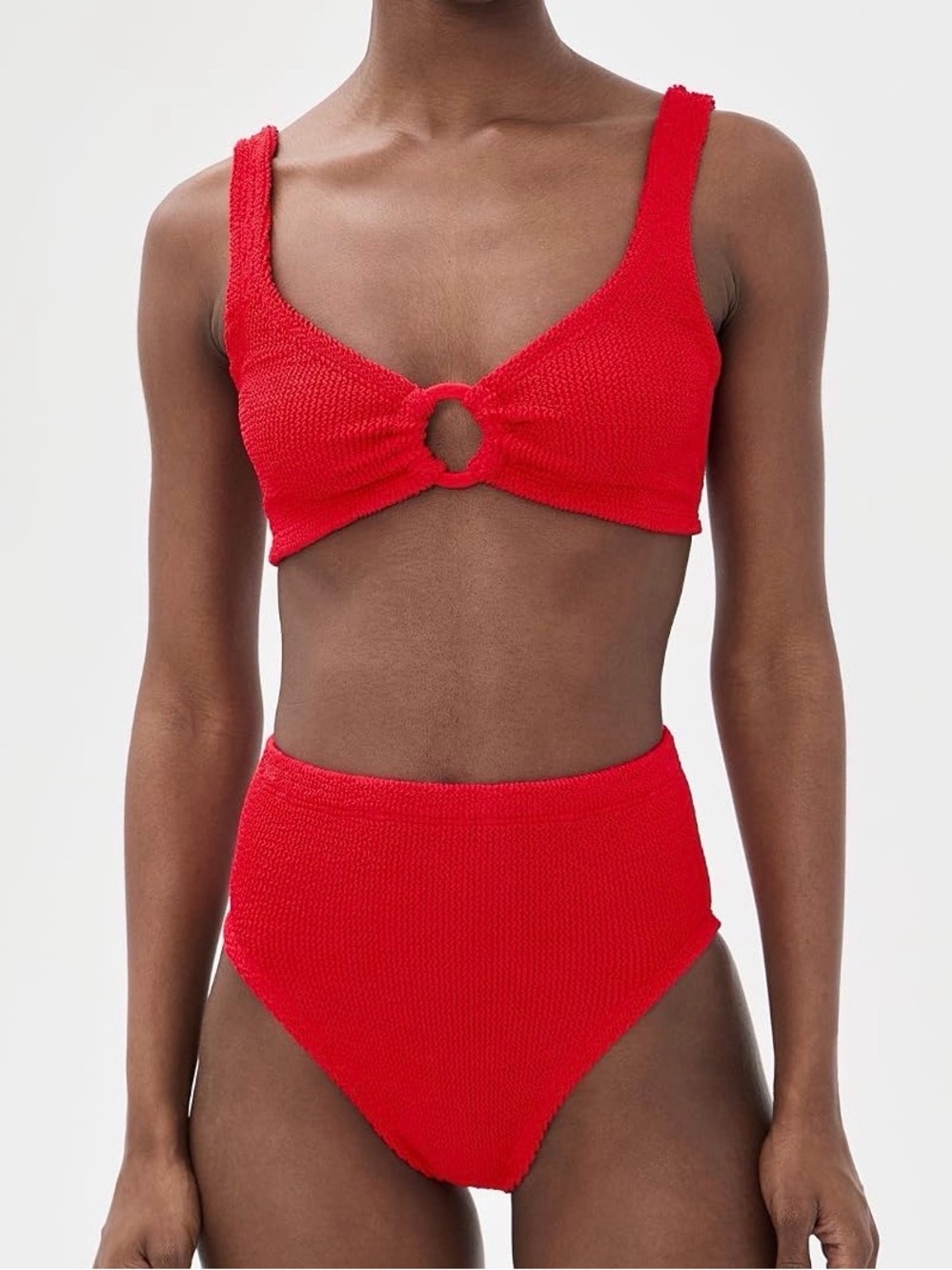 Hunza G Red Textured High-Waist Bikini Set